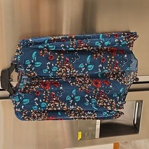 💕YESSICA💕 Long Sleeve Blouse ~ 100% Viscose Blue Botanical Print 38 EU